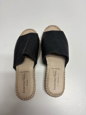 Ramoncinas Platform Leather Black Flat Espadrilles  - Size 38 (7.5 US) - NEW